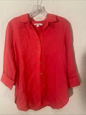 Chico's Vibrant light berry 100% Linen Button-Front Top Size O (US 4) Clean Girl